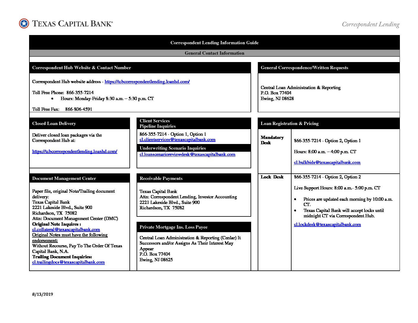 Correspondent Lending Information Guide 7.22.2019 texas capital bank